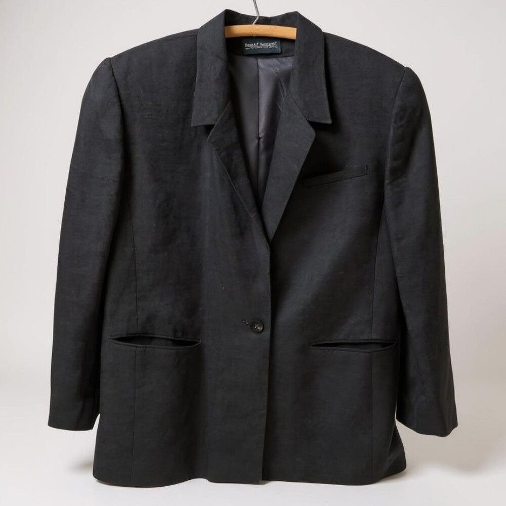 Harvé Benard Womens Black Linen Blazer and Skirt Suit Set Size 14